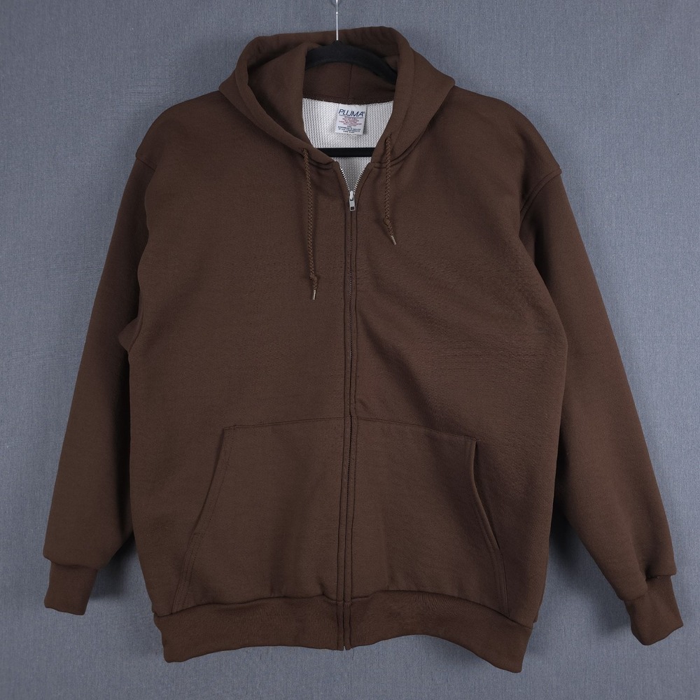 Vintage Pluma‎ Thermal Hoodie Mens 2XL Brown Waffle Lined Full Zip Jacket XXL